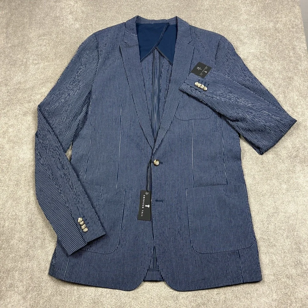 American Tall Mens Seersucker Blazer LXT Large Extra Tall Stretch Unstructured